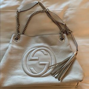 cream Gucci monogram shoulder bag